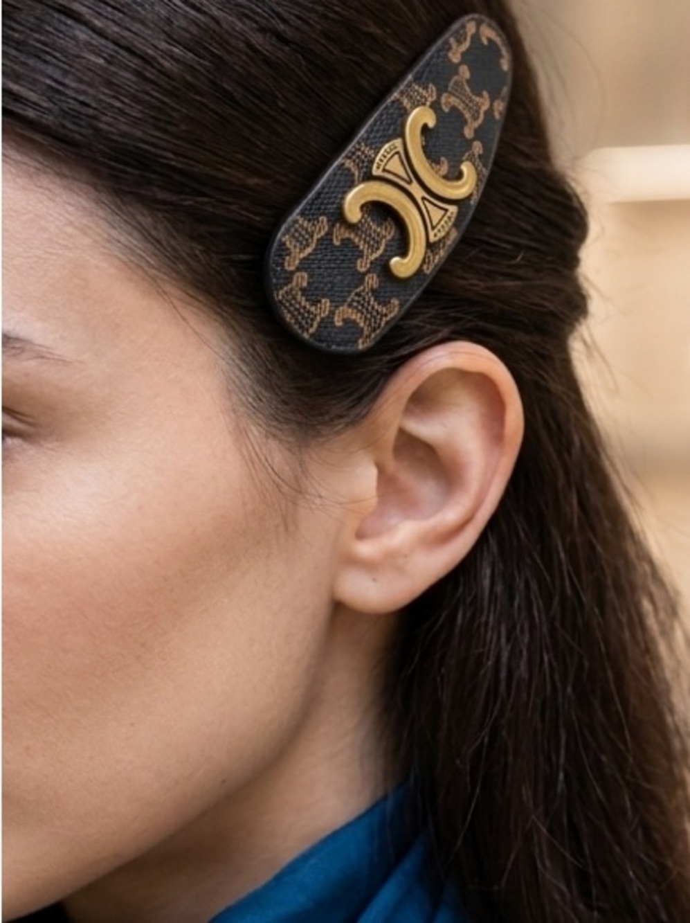 Celine Triomphe Logo Barrette - Picture 3 of 5